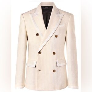 AMIRI Double-Breasted Silk Twill-Trimmed Wool-Blend Bouclé Blazer White IT50L